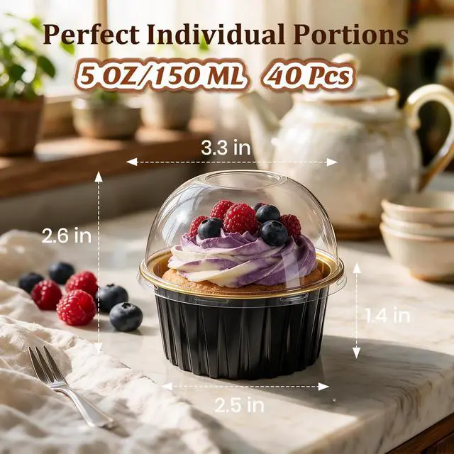 Alt view image 5 of 7 - 40 Pack Mini Cake Pans with Lids, 5 oz Aluminum Foil Baking Cups | Disposable Ramekins Cake Tins for Dessert Cupcake, Individual Mini Cake Containers Flan Molds for Wedding Birthday Party