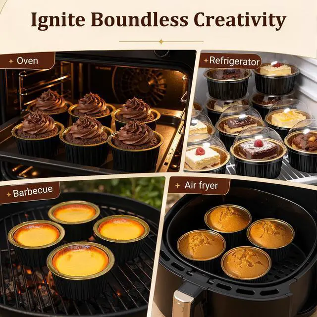 Alt view image 7 of 7 - 40 Pack Mini Cake Pans with Lids, 5 oz Aluminum Foil Baking Cups | Disposable Ramekins Cake Tins for Dessert Cupcake, Individual Mini Cake Containers Flan Molds for Wedding Birthday Party