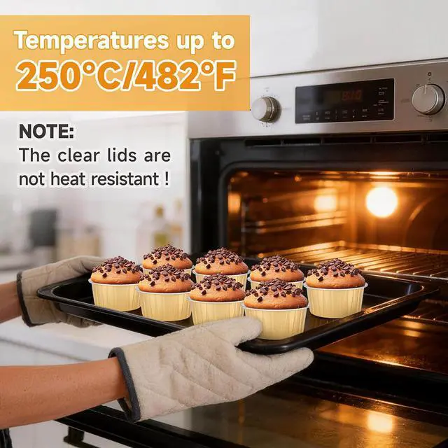 Alt view image 4 of 7 - 20pcs Gold Mini Cake Pans with Lids, 5oz Aluminum Foil Round Cupcake Liners Muffin Cups, Disposable Ramekins Baking Cups Muffin Pans for Wedding Birthday Party