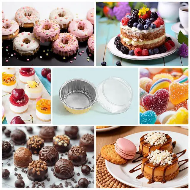 Alt view image 6 of 7 - 20pcs Gold Mini Cake Pans with Lids, 5oz Aluminum Foil Round Cupcake Liners Muffin Cups, Disposable Ramekins Baking Cups Muffin Pans for Wedding Birthday Party