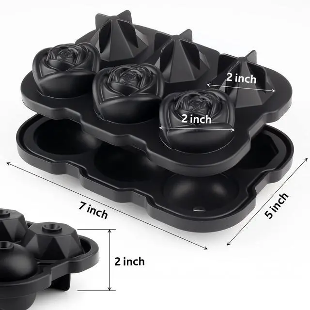 Alt view image 2 of 7 - Ice Cube Tray, Mikiwon 2 inch Rose Ice Cube Trays With Covers, 3 Cavity Silicone Rose Ice Tray & 3 Diamond Ice Ball Maker, Easy Release Large Ice Cube Form for Chilled Cocktails, Whiskey Juice Black