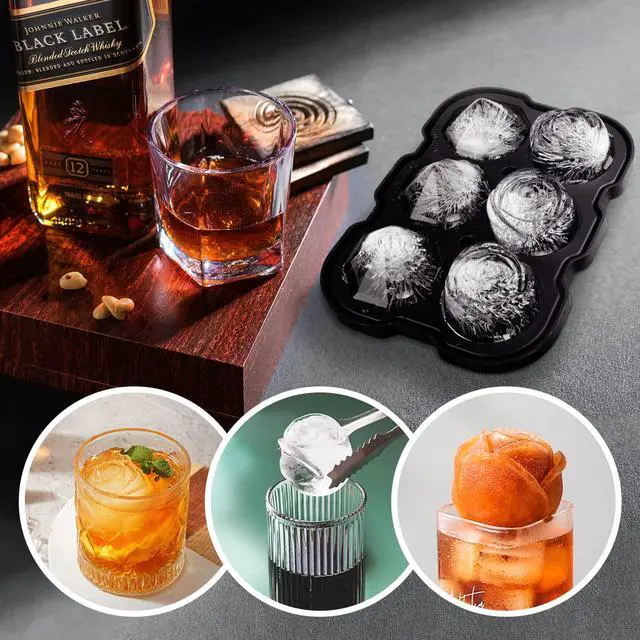 Alt view image 4 of 7 - Ice Cube Tray, Mikiwon 2 inch Rose Ice Cube Trays With Covers, 3 Cavity Silicone Rose Ice Tray & 3 Diamond Ice Ball Maker, Easy Release Large Ice Cube Form for Chilled Cocktails, Whiskey Juice Black