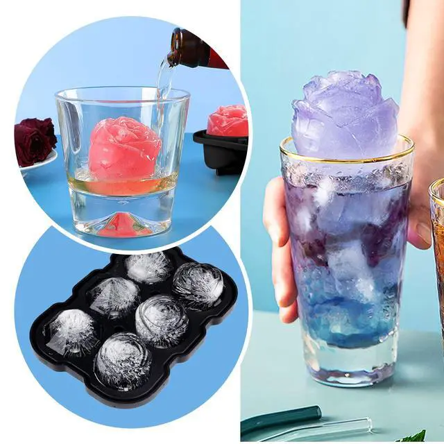 Alt view image 7 of 7 - Ice Cube Tray, Mikiwon 2 inch Rose Ice Cube Trays With Covers, 3 Cavity Silicone Rose Ice Tray & 3 Diamond Ice Ball Maker, Easy Release Large Ice Cube Form for Chilled Cocktails, Whiskey Juice Black