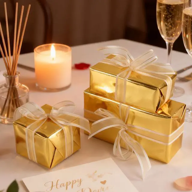 Alt view image 2 of 7 - Gold Wrapping Paper,17In x 33Ft Gift Wrapping Paper with Metallic Lustre | Solid Color Gold Wrap Paper Roll with Grid Cutting Lines, for Christmas Birthday Wedding Valentine Baby Shower Arts & Crafts