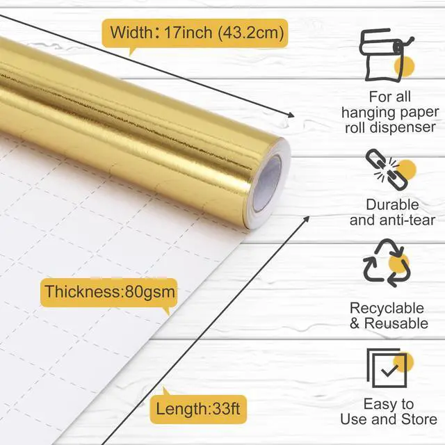 Alt view image 3 of 7 - Gold Wrapping Paper,17In x 33Ft Gift Wrapping Paper with Metallic Lustre | Solid Color Gold Wrap Paper Roll with Grid Cutting Lines, for Christmas Birthday Wedding Valentine Baby Shower Arts & Crafts