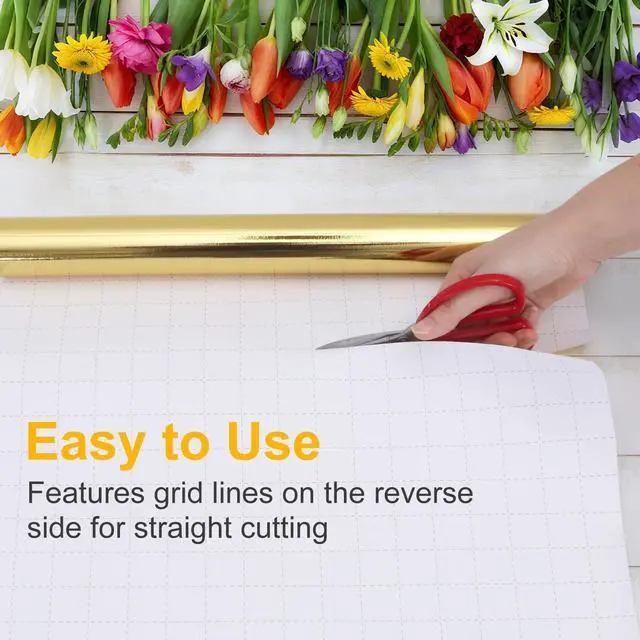 Alt view image 4 of 7 - Gold Wrapping Paper,17In x 33Ft Gift Wrapping Paper with Metallic Lustre | Solid Color Gold Wrap Paper Roll with Grid Cutting Lines, for Christmas Birthday Wedding Valentine Baby Shower Arts & Crafts