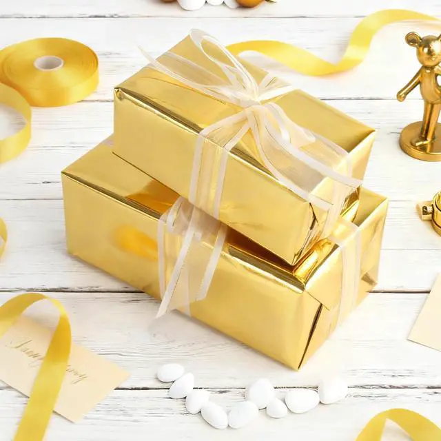 Alt view image 5 of 7 - Gold Wrapping Paper,17In x 33Ft Gift Wrapping Paper with Metallic Lustre | Solid Color Gold Wrap Paper Roll with Grid Cutting Lines, for Christmas Birthday Wedding Valentine Baby Shower Arts & Crafts