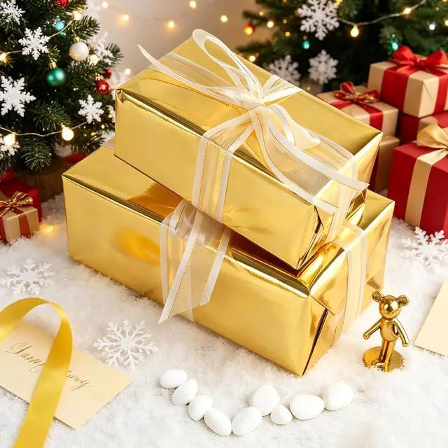 Alt view image 6 of 7 - Gold Wrapping Paper,17In x 33Ft Gift Wrapping Paper with Metallic Lustre | Solid Color Gold Wrap Paper Roll with Grid Cutting Lines, for Christmas Birthday Wedding Valentine Baby Shower Arts & Crafts