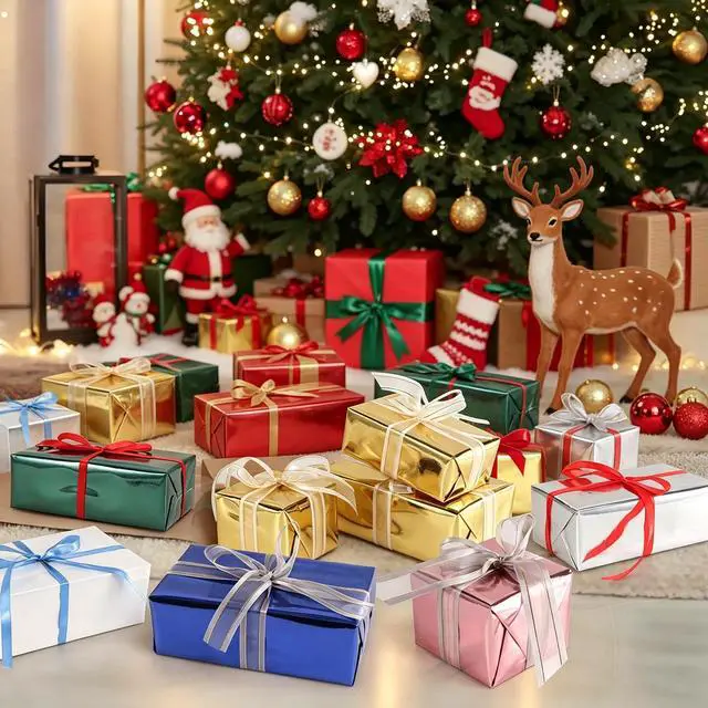 Alt view image 7 of 7 - Gold Wrapping Paper,17In x 33Ft Gift Wrapping Paper with Metallic Lustre | Solid Color Gold Wrap Paper Roll with Grid Cutting Lines, for Christmas Birthday Wedding Valentine Baby Shower Arts & Crafts