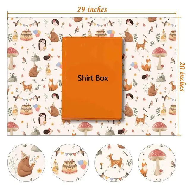 Alt view image 3 of 7 - Woodland Wrapping Paper for Kids - Warm Yellow Red Forest Animal Friends Gift Wrap for Baby Shower Birthday - 6 Folded Sheets 20 X 29 Inch, Easy to Store