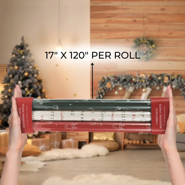 Alt view image 5 of 7 - Beautiful Christmas Gift Wrapping Paper Rolls For Small & Medium Size Gifts | Set of 3 Quality Paper Rolls with Cute Designs, 17 in X 120 in Each - Add a Touch of Magic to Everything You Wrap