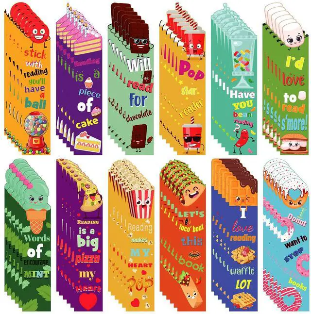 Main image of 72 Pieces Scented Scratch and Sniff Bookmarks for Kids, 12 Styles | Snack Fruit Scented Bookmarks Funny Classroom Smelly Bookmark for Students Teenager School Office Home