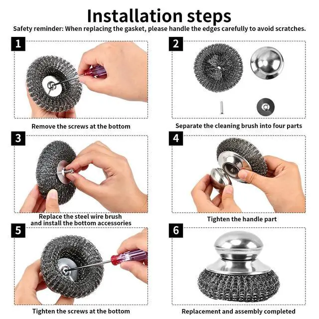 Alt view image 3 of 7 - 6 Pcs Steel Wool Scrubber, Ergonomic Stainless Steel Scrubber Pads with Replacement Wire Sponge Pads, Ideal for Cleaning Cast Iron, Pots, Pans, Grills, Stoves, Sink, Kitchen Household