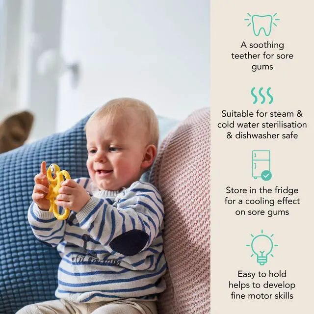 Alt view image 4 of 7 - Mini Monkey Teether & Gel Applicator, Yellow | Easy-to-Grip BPA-Free Silicone, Soothes Teething Gums, Supports Early Brushing, Suitable from 3 Months+