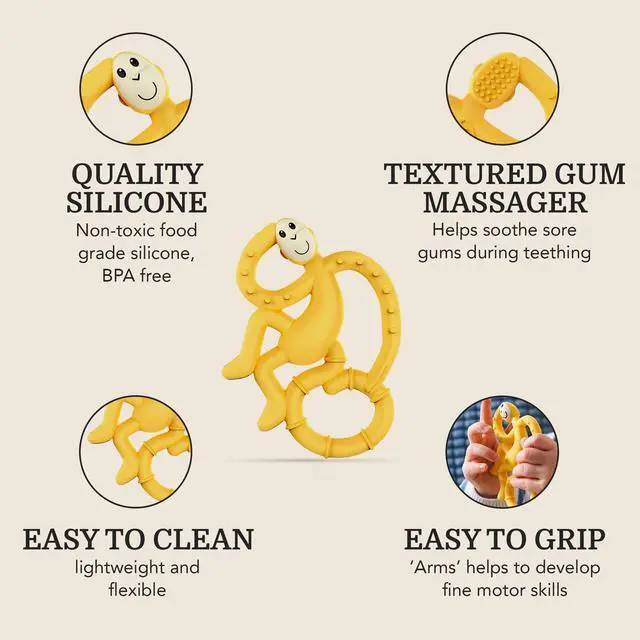Alt view image 7 of 7 - Mini Monkey Teether & Gel Applicator, Yellow | Easy-to-Grip BPA-Free Silicone, Soothes Teething Gums, Supports Early Brushing, Suitable from 3 Months+
