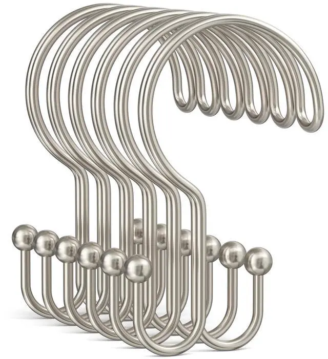 Main image of Nickel Shower Curtain Hooks Ring, 12 Pcs Double Sided Shower Hooks, Rust Proof Metal Shower Hooks for Bathroom, Anti-Drop Shower Rings for Shower Curtain & Liners