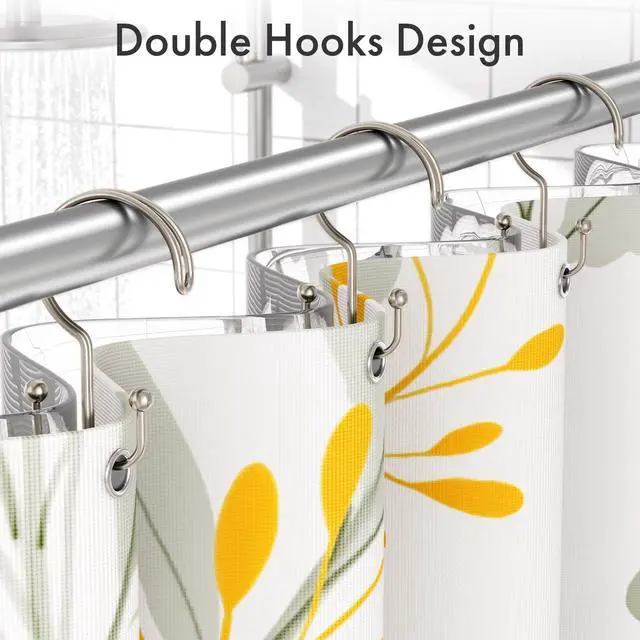 Alt view image 3 of 7 - Nickel Shower Curtain Hooks Ring, 12 Pcs Double Sided Shower Hooks, Rust Proof Metal Shower Hooks for Bathroom, Anti-Drop Shower Rings for Shower Curtain & Liners