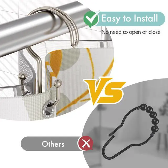 Alt view image 4 of 7 - Nickel Shower Curtain Hooks Ring, 12 Pcs Double Sided Shower Hooks, Rust Proof Metal Shower Hooks for Bathroom, Anti-Drop Shower Rings for Shower Curtain & Liners