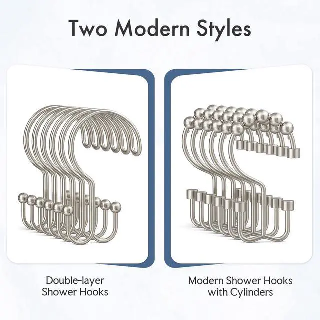 Alt view image 6 of 7 - Nickel Shower Curtain Hooks Ring, 12 Pcs Double Sided Shower Hooks, Rust Proof Metal Shower Hooks for Bathroom, Anti-Drop Shower Rings for Shower Curtain & Liners