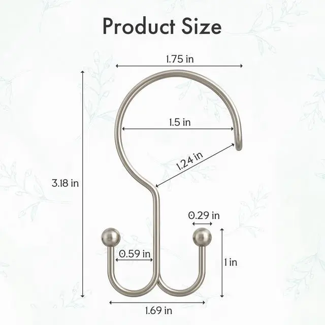 Alt view image 7 of 7 - Nickel Shower Curtain Hooks Ring, 12 Pcs Double Sided Shower Hooks, Rust Proof Metal Shower Hooks for Bathroom, Anti-Drop Shower Rings for Shower Curtain & Liners