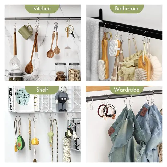 Alt view image 7 of 7 - Shower Curtain Hooks Brushed Nickel Shower Curtain Rings, Simple Double Hook Shower Curtain Hooks Rust Proof, Smooth Glide Metal Shower Hooks for Shower Curtain, 12Pcs Shower Rod Hooks