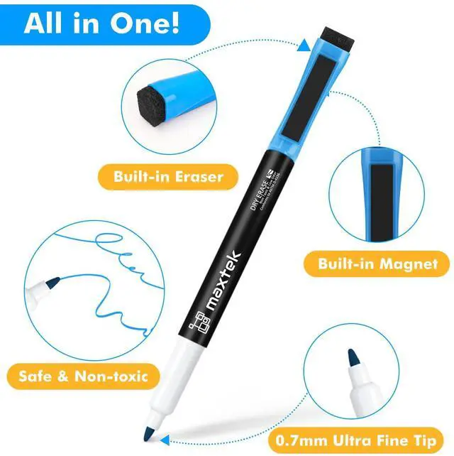 Alt view image 6 of 7 - Magnetic Dry Erase Markers with Eraser, Ultra Fine Tip, 12 Colors