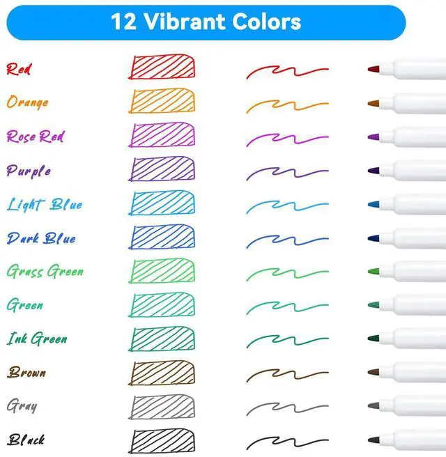 Alt view image 7 of 7 - Magnetic Dry Erase Markers with Eraser, Ultra Fine Tip, 12 Colors