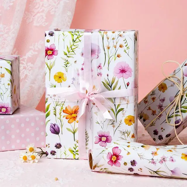 Alt view image 2 of 7 - Flowers Wrapping Paper, Reversible Wave Point Gift Wrap for Birthday, Valentines, Mothers day, Graduation, Wedding, Fathers day, Baby Shower, Christmas (17in x 16.4ft)
