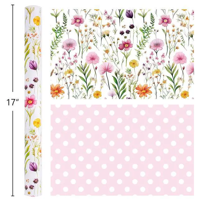 Alt view image 3 of 7 - Flowers Wrapping Paper, Reversible Wave Point Gift Wrap for Birthday, Valentines, Mothers day, Graduation, Wedding, Fathers day, Baby Shower, Christmas (17in x 16.4ft)
