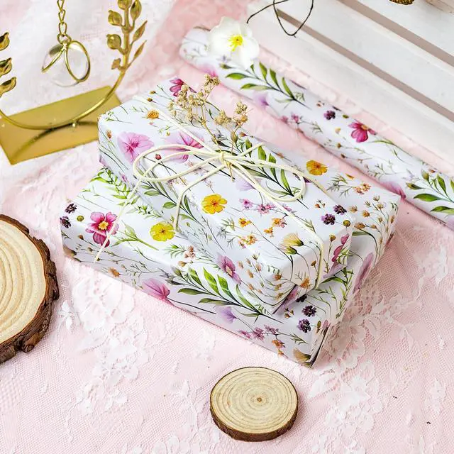 Alt view image 6 of 7 - Flowers Wrapping Paper, Reversible Wave Point Gift Wrap for Birthday, Valentines, Mothers day, Graduation, Wedding, Fathers day, Baby Shower, Christmas (17in x 16.4ft)