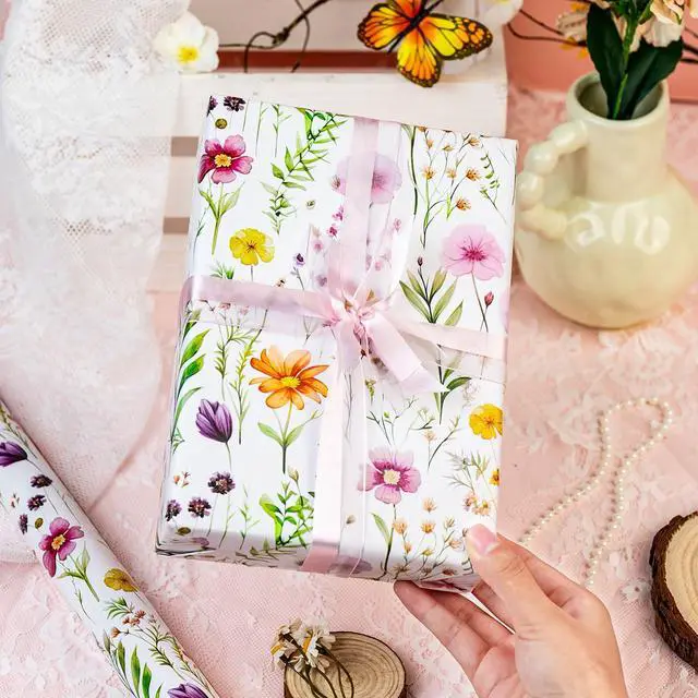 Alt view image 7 of 7 - Flowers Wrapping Paper, Reversible Wave Point Gift Wrap for Birthday, Valentines, Mothers day, Graduation, Wedding, Fathers day, Baby Shower, Christmas (17in x 16.4ft)