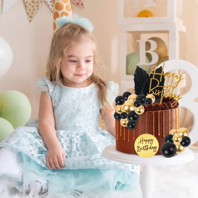 Alt view image 3 of 7 - 36 PCS Mini Ball Cake Topper Cupcake Insert Acrylic Cake Topper Cake Decorations for Black Boho Wedding Birthday Party Baby Shower Supplies (Black, Gold)