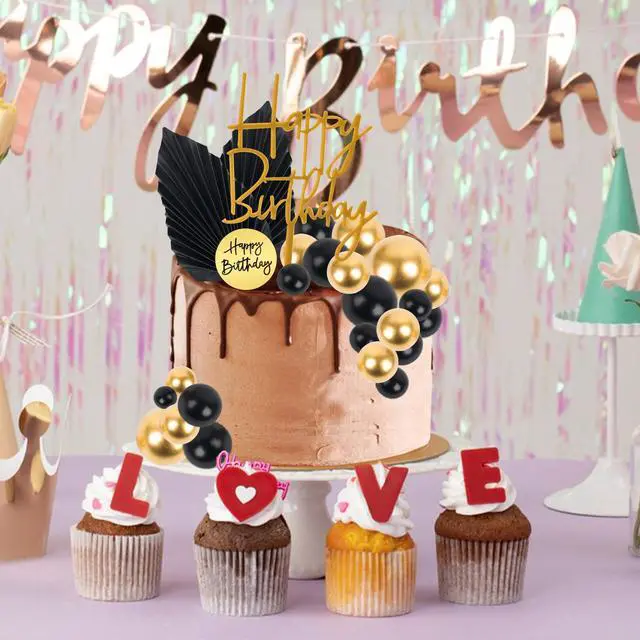Alt view image 5 of 7 - 36 PCS Mini Ball Cake Topper Cupcake Insert Acrylic Cake Topper Cake Decorations for Black Boho Wedding Birthday Party Baby Shower Supplies (Black, Gold)
