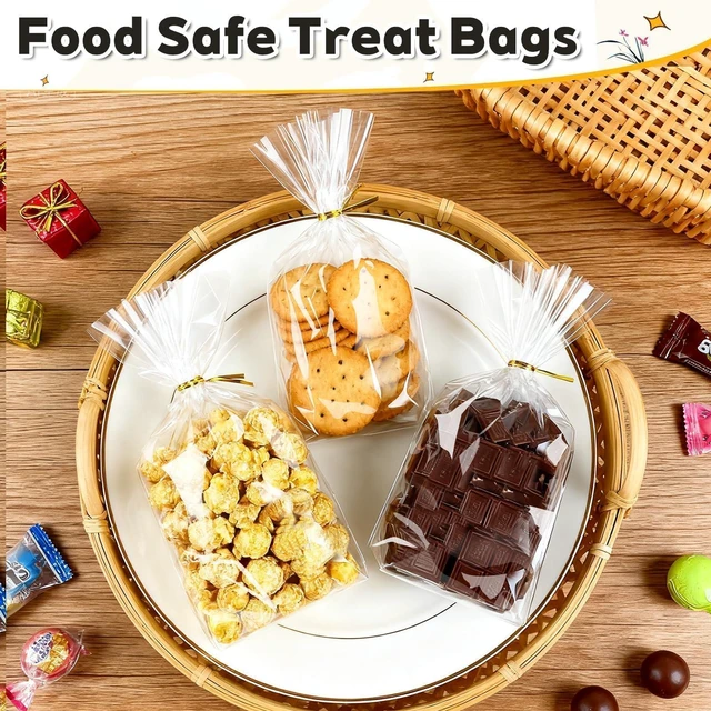 Alt view image 6 of 7 - Cellophane Treat Bags 6x9 Inch, 50 Pack, Clear Goodie Bags | Bottom Gusset Adds Capacity, Keeps Bags Upright; Thick OPP Holds Shape; 50 Gold Ties; Ideal for Cookies, Candy, Favors, Gifts