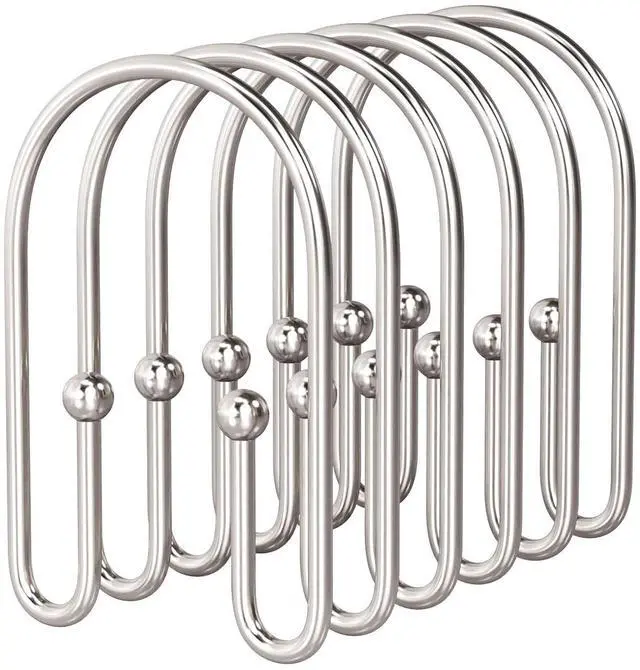 Main image of Shower Curtain Hooks Rings, 12 Pcs Rust Resistant Metal Double Glide Shower Hooks for Bathroom Shower Rods Curtains (Nickel)
