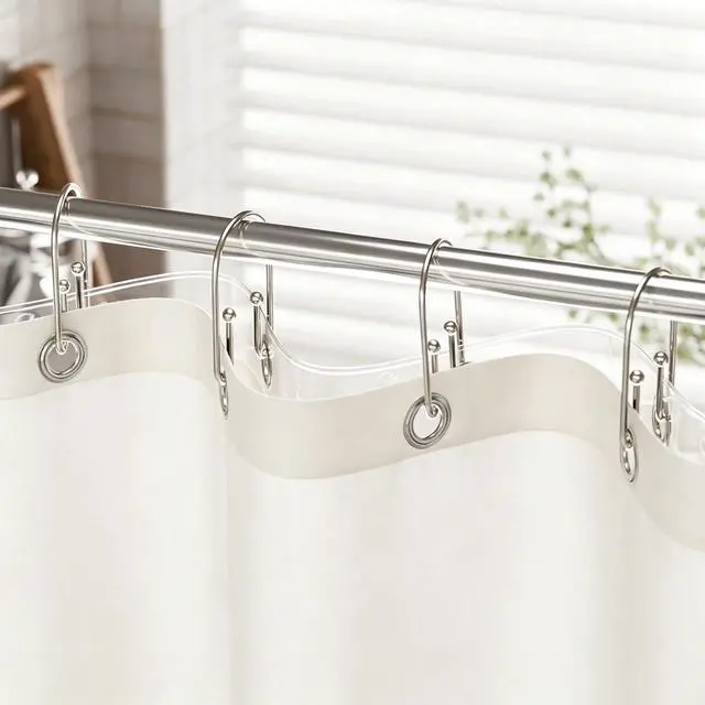 Alt view image 4 of 6 - Shower Curtain Hooks Rings, 12 Pcs Rust Resistant Metal Double Glide Shower Hooks for Bathroom Shower Rods Curtains (Nickel)