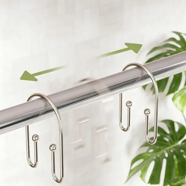 Alt view image 5 of 6 - Shower Curtain Hooks Rings, 12 Pcs Rust Resistant Metal Double Glide Shower Hooks for Bathroom Shower Rods Curtains (Nickel)