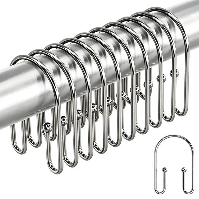 Alt view image 6 of 6 - Shower Curtain Hooks Rings, 12 Pcs Rust Resistant Metal Double Glide Shower Hooks for Bathroom Shower Rods Curtains (Nickel)