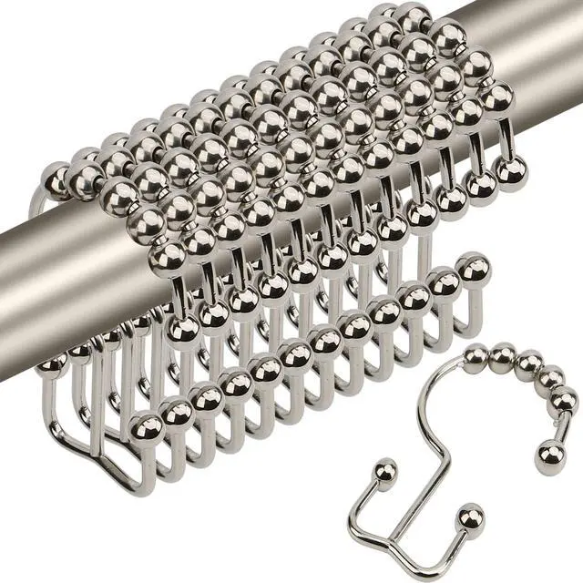 Main image of Shower Curtain Hooks,Sturdy Stainless Steel Double Sided Shower Hooks Rings for Bathroom Shower Curtain Rods Curtains Set of 12 Hooks - Nickel