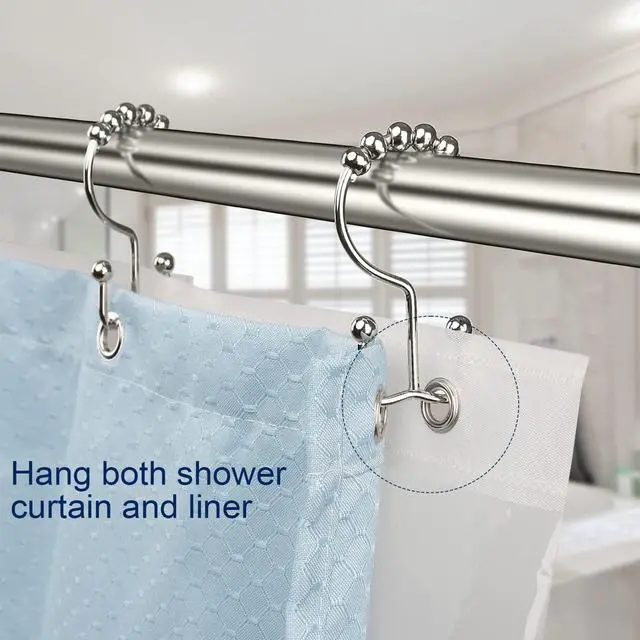 Alt view image 4 of 7 - Shower Curtain Hooks,Sturdy Stainless Steel Double Sided Shower Hooks Rings for Bathroom Shower Curtain Rods Curtains Set of 12 Hooks - Nickel