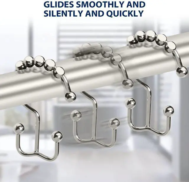 Alt view image 5 of 7 - Shower Curtain Hooks,Sturdy Stainless Steel Double Sided Shower Hooks Rings for Bathroom Shower Curtain Rods Curtains Set of 12 Hooks - Nickel