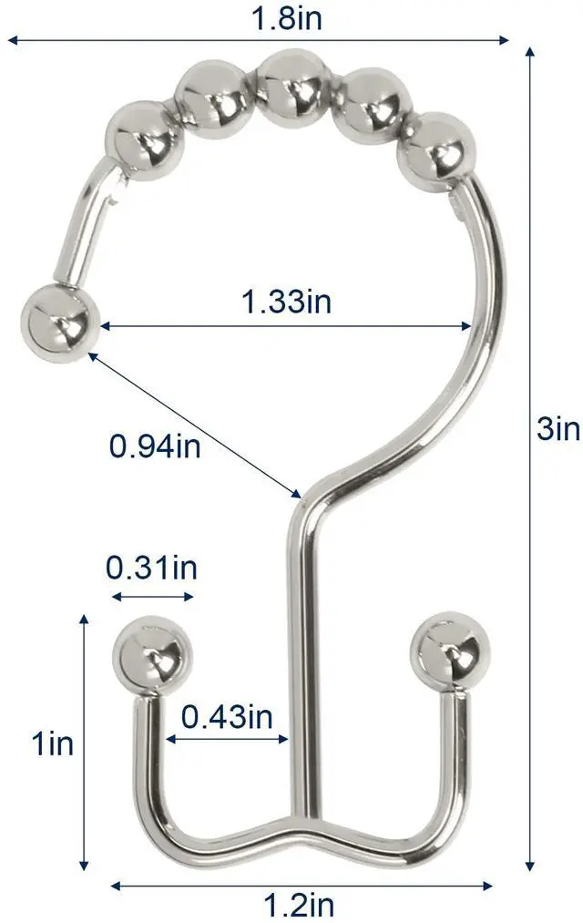 Alt view image 7 of 7 - Shower Curtain Hooks,Sturdy Stainless Steel Double Sided Shower Hooks Rings for Bathroom Shower Curtain Rods Curtains Set of 12 Hooks - Nickel