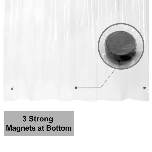 Alt view image 3 of 7 - Small Shower Curtain or Liner for Shower Stall, Clear, 36x72 | 8G Heavy Duty PEVA, 3 Magnets, Single Waterproof Half Liner with 7 Rustproof Grommets, 36 x 72 inch for Narrow Stall Size