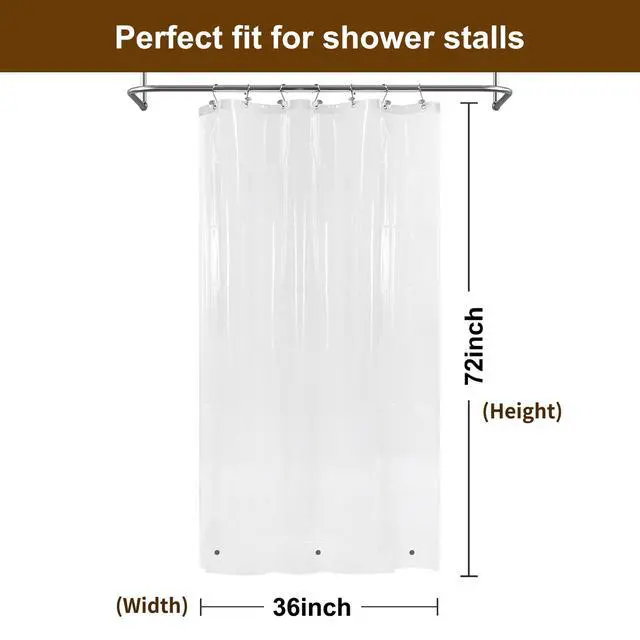 Alt view image 7 of 7 - Small Shower Curtain or Liner for Shower Stall, Clear, 36x72 | 8G Heavy Duty PEVA, 3 Magnets, Single Waterproof Half Liner with 7 Rustproof Grommets, 36 x 72 inch for Narrow Stall Size