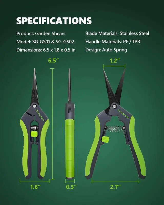 Alt view image 6 of 6 - 2pcs 6.5" Pruning Shears for Gardening Ultra Sharp Garden Scissors | Plant Snips for Precise Cuts, Stainless Steel Bonsai Clippers with Spring Loaded, Garden Shears (1pc Straight & 1pc Curved)
