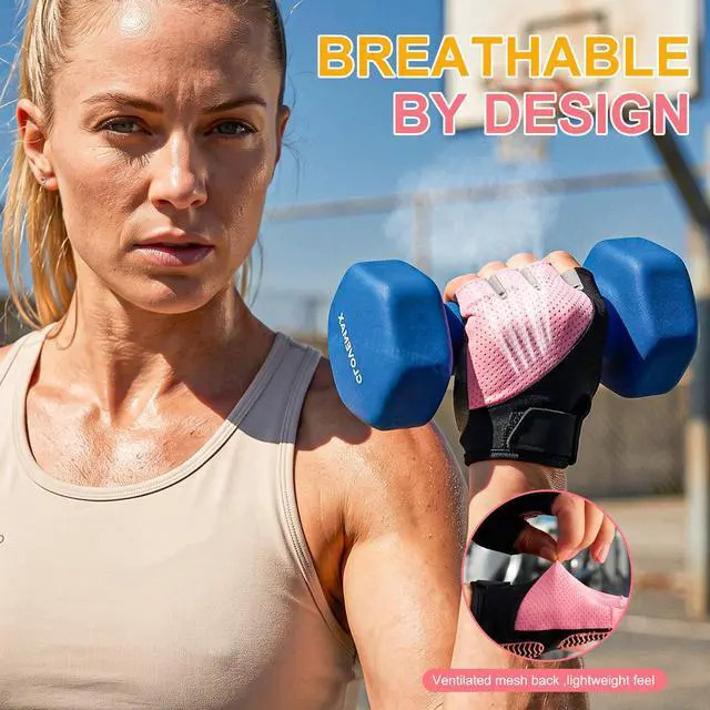 Alt view image 2 of 6 - Workout Gloves for Women - Breathable Weight Lifting Gloves with Non-Slip Silicone Padding, Fingerless Gym Gloves for Cycling, Rowing, Pull Ups & Training (4 Sizes)