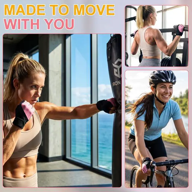 Alt view image 5 of 6 - Workout Gloves for Women - Breathable Weight Lifting Gloves with Non-Slip Silicone Padding, Fingerless Gym Gloves for Cycling, Rowing, Pull Ups & Training (4 Sizes)