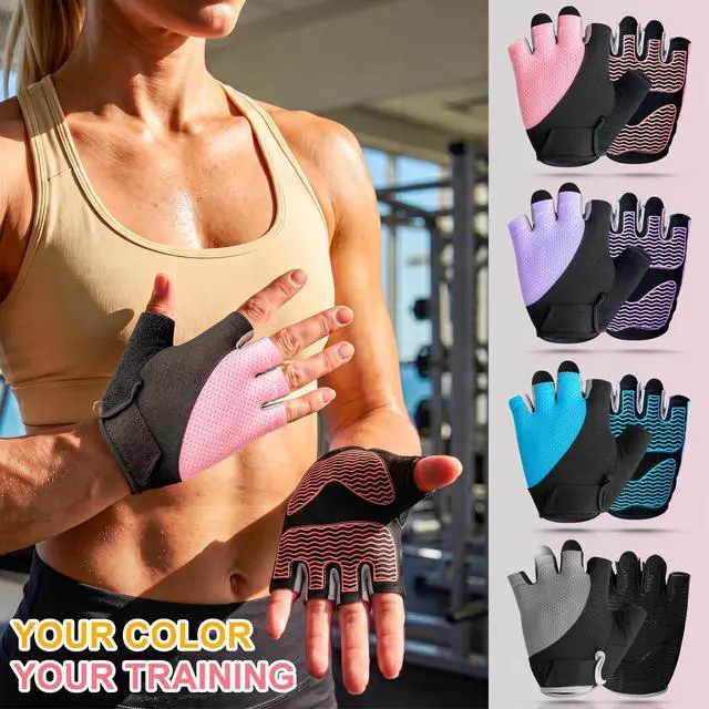 Alt view image 6 of 6 - Workout Gloves for Women - Breathable Weight Lifting Gloves with Non-Slip Silicone Padding, Fingerless Gym Gloves for Cycling, Rowing, Pull Ups & Training (4 Sizes)
