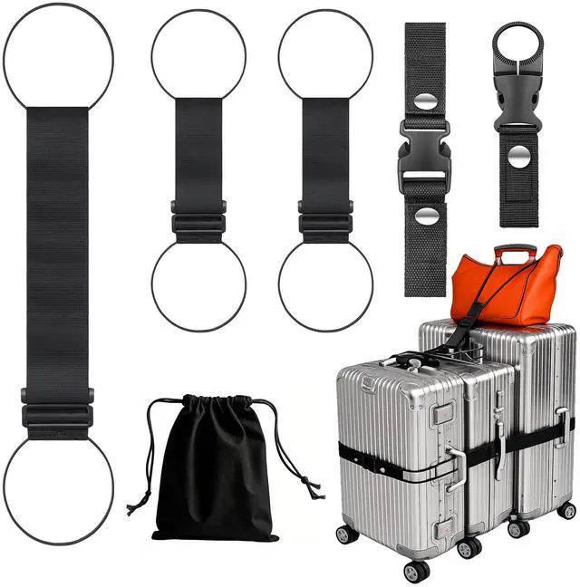 Main image of 5Pcs Luggage Straps for Suitcases, Connector Strap for Multiple Suitcases | Multi-Use Adjustable Elastic Bungee Belt, Add-a-Bag Strap for Carry-On Bags & Backpacks, Travel Essentials, Black