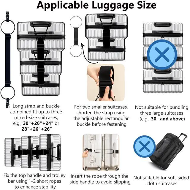 Alt view image 5 of 6 - 5Pcs Luggage Straps for Suitcases, Connector Strap for Multiple Suitcases | Multi-Use Adjustable Elastic Bungee Belt, Add-a-Bag Strap for Carry-On Bags & Backpacks, Travel Essentials, Black